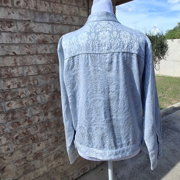 Bill Bass Brocade Blue Buttoned Long Sleeve Cotton Blend Jacket Women Size Large - Picture 5 of 16